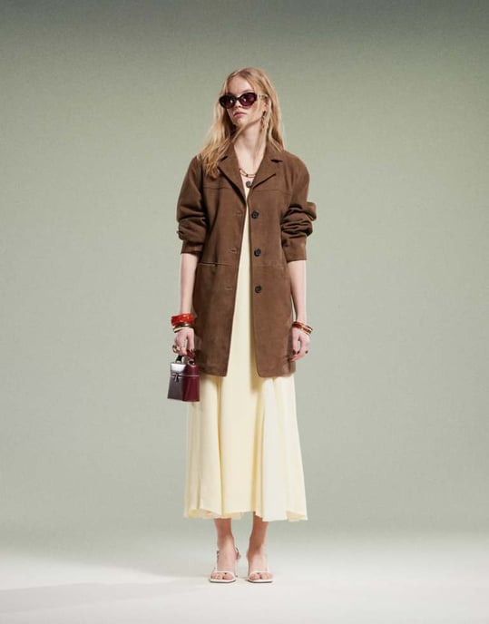 ASOS DESIGN midilång äkta mockajacka i mocha - Image 1