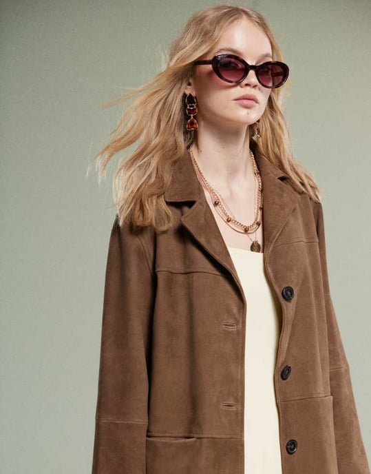 ASOS DESIGN midilång äkta mockajacka i mocha - Image 2