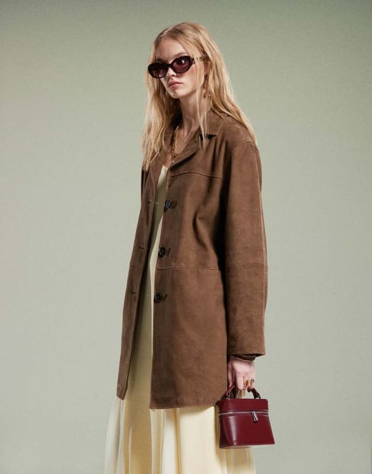 ASOS DESIGN midilång äkta mockajacka i mocha - Image 3