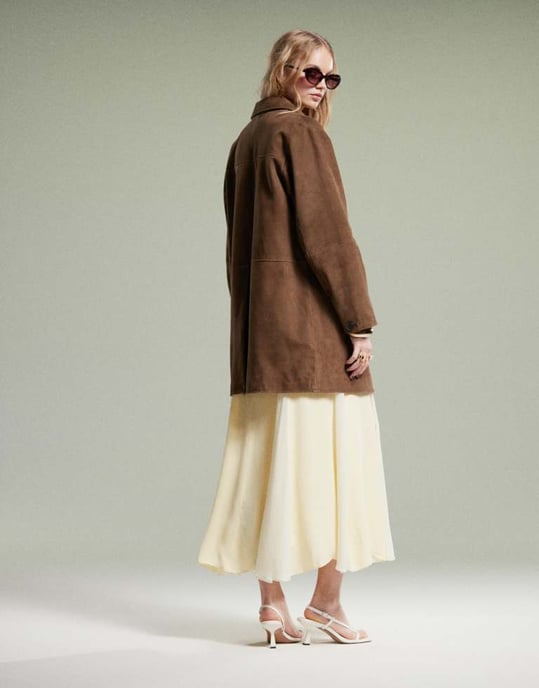 ASOS DESIGN midilång äkta mockajacka i mocha - Image 4