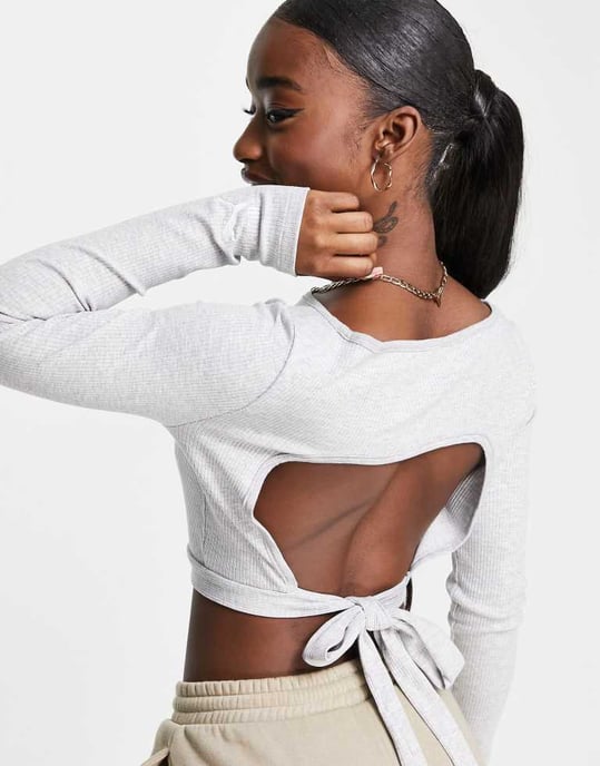 Puma Classics långärmad ribbad kort topp i grått - Image 3