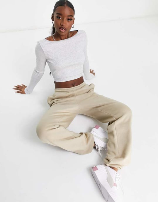 Puma Classics långärmad ribbad kort topp i grått - Image 4