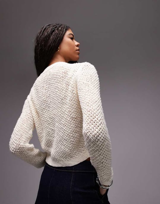 Topshop stickad stichy cardigan i gräddmjölk - Image 4
