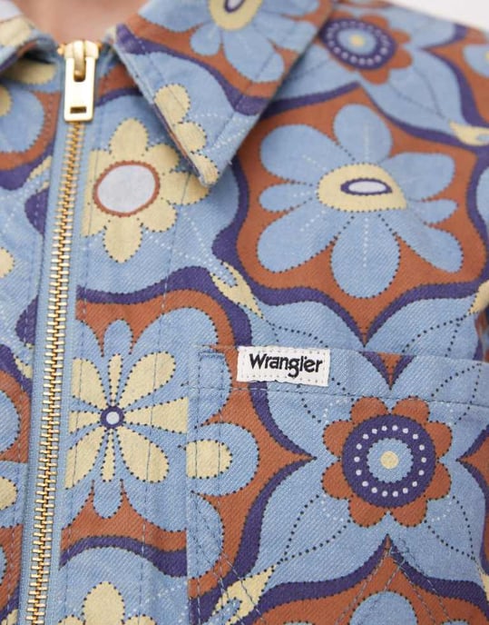 Wrangler zip-front topp i blått 70-talsmönster - Image 3