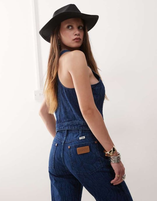 Wrangler co-ord denimtop med knappar framtill och heltryck i mörkblått - Image 4