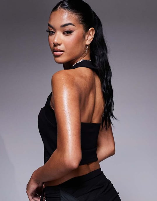 ASOS DESIGN Premium ponte halterneck topp i svart - Image 3