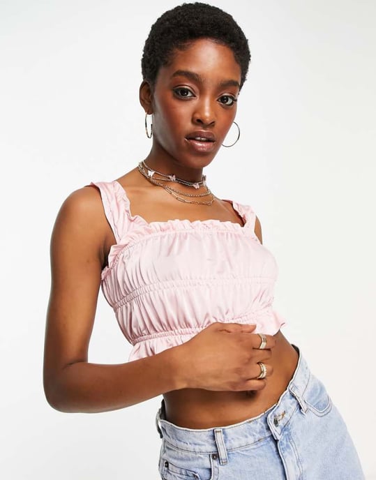 Topshop enkel rynkad lager-på-lager camisole i rosa - Image 1