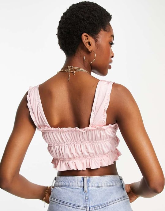 Topshop enkel rynkad lager-på-lager camisole i rosa - Image 2