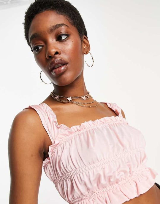 Topshop enkel rynkad lager-på-lager camisole i rosa - Image 3
