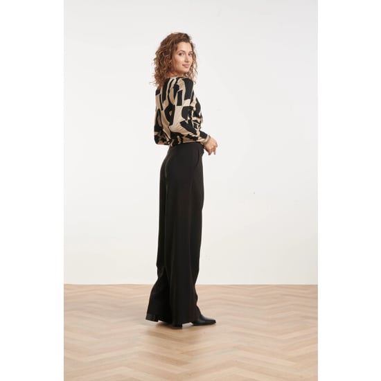 Smashed Lemon Asymmetrische drapering top met een abstracte print in zwart en beige | - Image 2