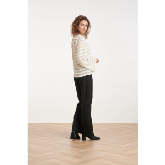 Smashed Lemon Zwarte pantalon met glitterstructuur en wijde pijpen | - Image 2