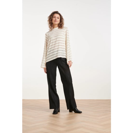 Smashed Lemon Zwarte pantalon met glitterstructuur en wijde pijpen | - Image 3