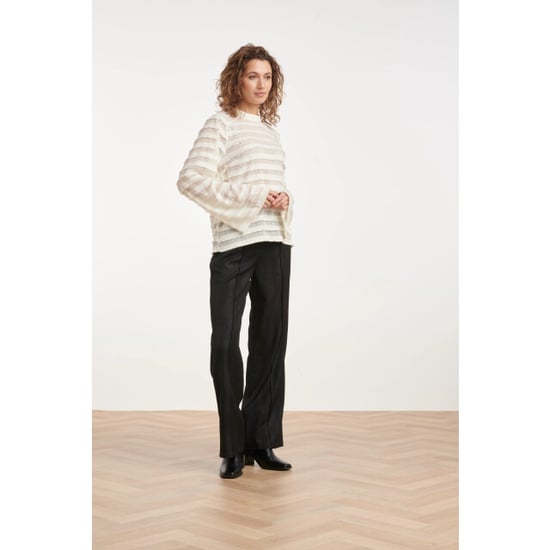 Smashed Lemon Zwarte pantalon met glitterstructuur en wijde pijpen | - Image 6