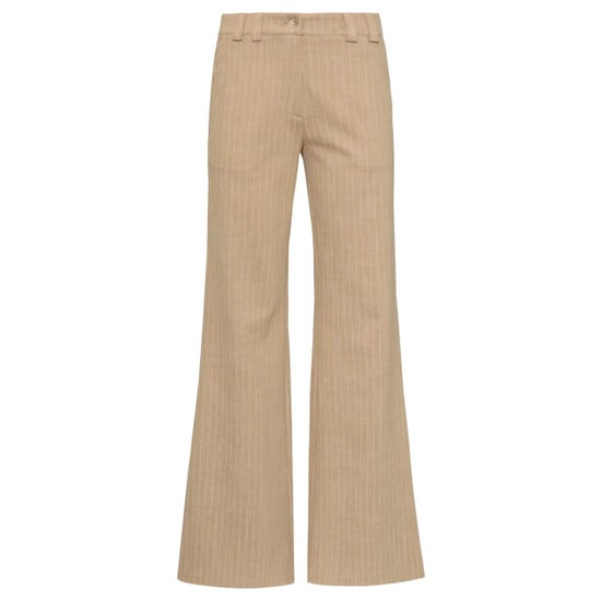 Smashed Lemon Zandkleurige flared broek met witte pinstripe | - Image 3