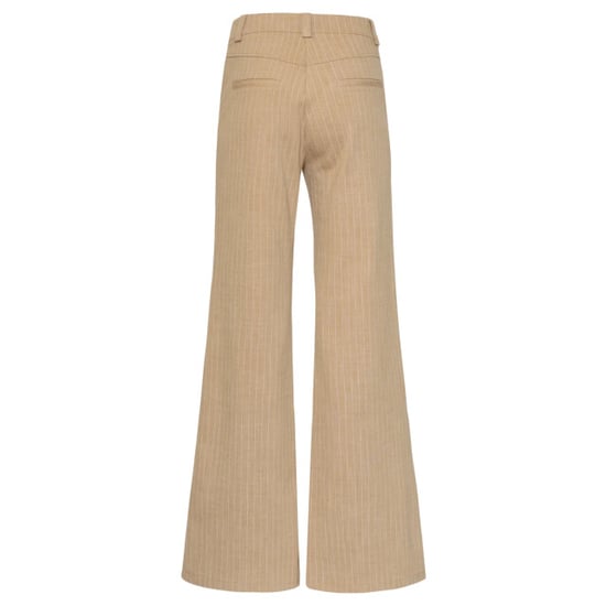 Smashed Lemon Zandkleurige flared broek met witte pinstripe | - Image 5