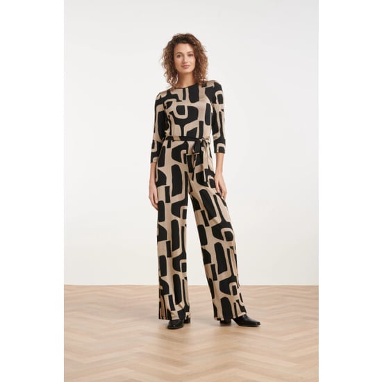 Smashed Lemon Jumpsuit met een abstracte print in zwart en beige | - Image 4