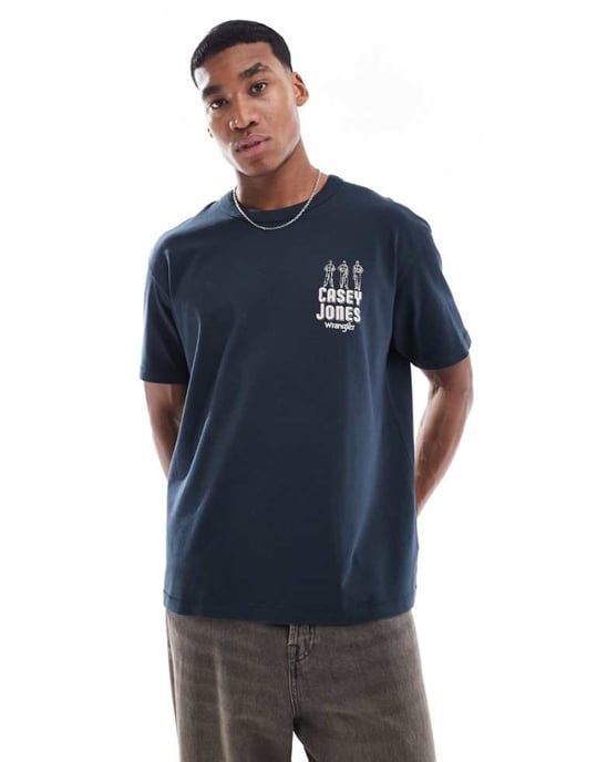 Wrangler Casey Jones arbetskläder logotyp vintage oversized tungvikt t-shirt i marinblå - Image 1
