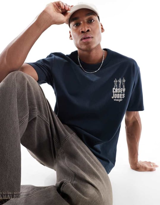 Wrangler Casey Jones arbetskläder logotyp vintage oversized tungvikt t-shirt i marinblå - Image 2