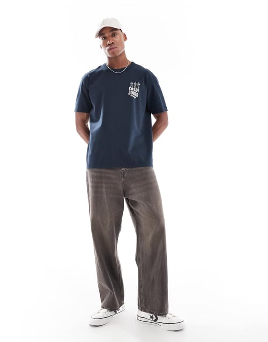 Wrangler Casey Jones arbetskläder logotyp vintage oversized tungvikt t-shirt i marinblå - Image 3