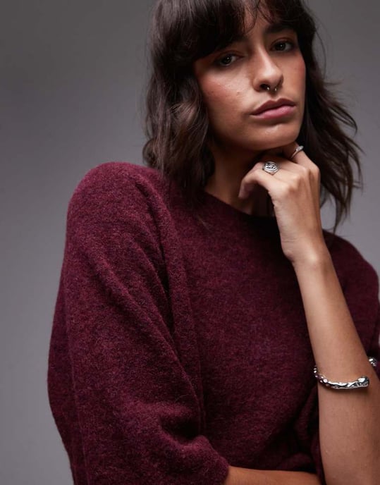 & Other Stories alpacakortärmad stickad tröja i burgundy exklusiv för ASOS - Image 3