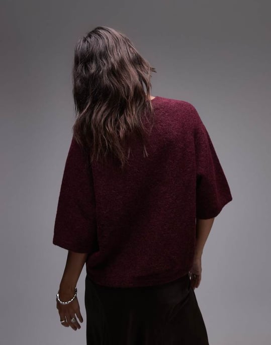 & Other Stories alpacakortärmad stickad tröja i burgundy exklusiv för ASOS - Image 4