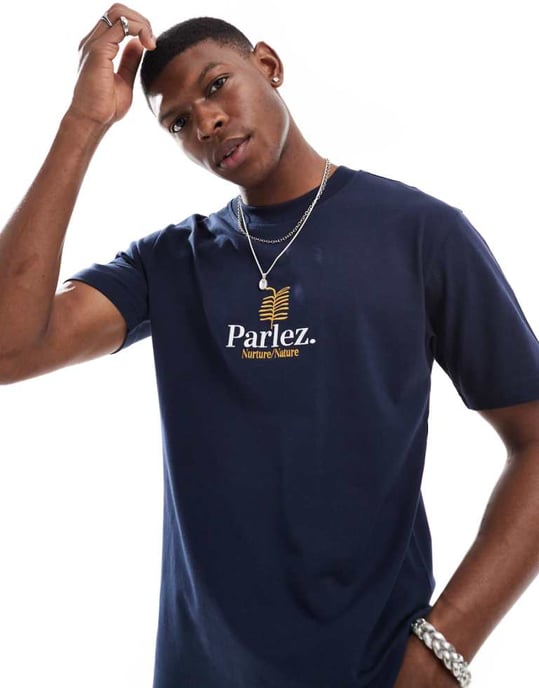 Parlez Nurture-logotyp t-shirt i marinblå - Image 1