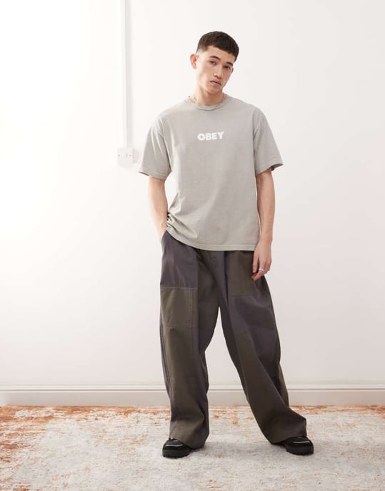 Obey bold grafisk logotyp t-shirt i pigment silvergrå - Image 3