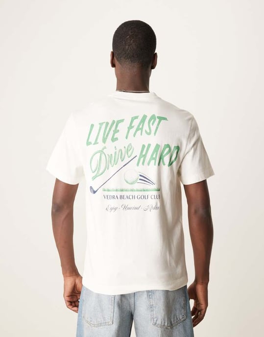 Abercrombie & Fitch golfgrafik t-shirt med tryck på ryggen i krämfärg - Image 2
