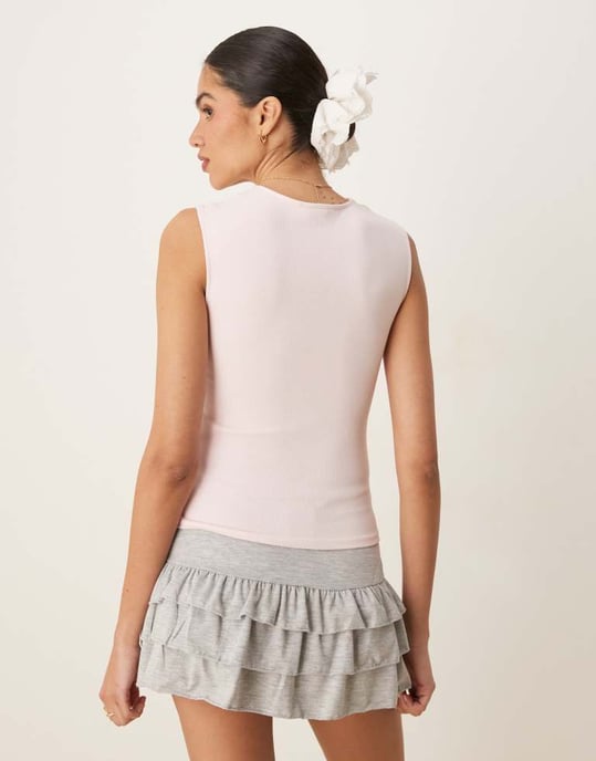 Gina Tricot broderad kant bomullsväst i rosa - Image 2