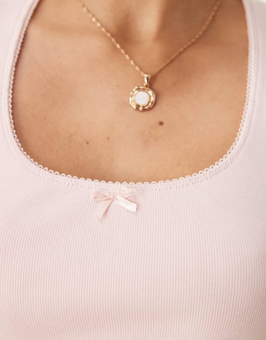 Gina Tricot broderad kant bomullsväst i rosa - Image 3