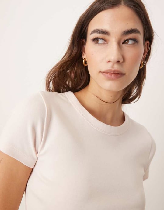 Gina Tricot kortärmad slim fit topp i ljusrosa - Image 3