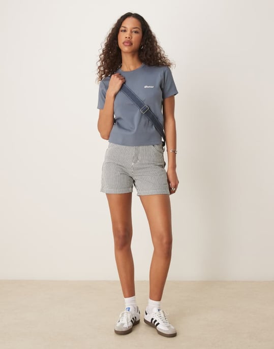 Dickies Lewistown broderad logotyp långline baby tee i mid blå - Image 3