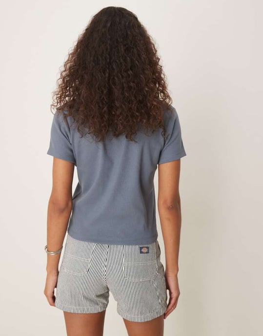 Dickies Lewistown broderad logotyp långline baby tee i mid blå - Image 4