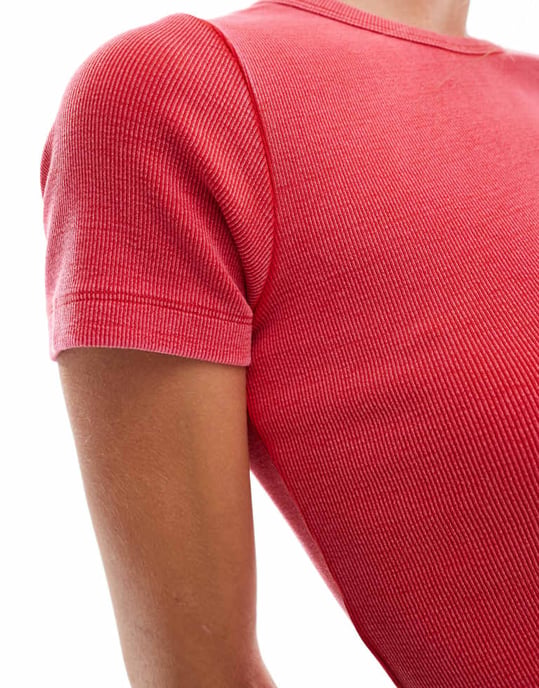 JJXX kortärmad ribbad t-shirt i röd tvätt - Image 3