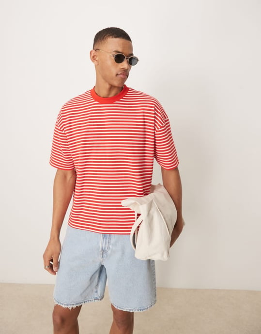 ASOS DESIGN tung boxig oversized t-shirt i röd och vit rand - Image 1