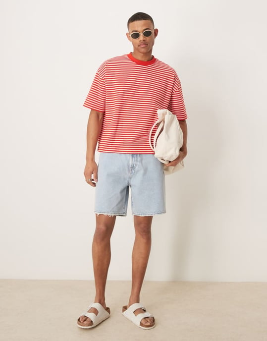 ASOS DESIGN tung boxig oversized t-shirt i röd och vit rand - Image 2