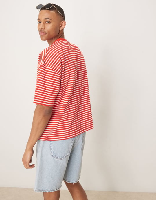 ASOS DESIGN tung boxig oversized t-shirt i röd och vit rand - Image 4