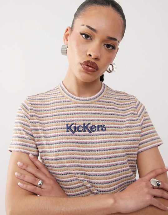 Kickers retro randig kort baby t-shirt i blandat melerat - Image 1