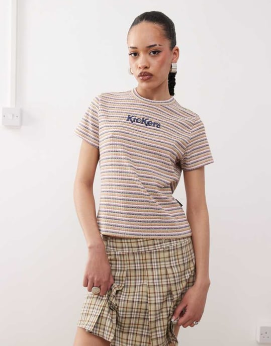 Kickers retro randig kort baby t-shirt i blandat melerat - Image 2