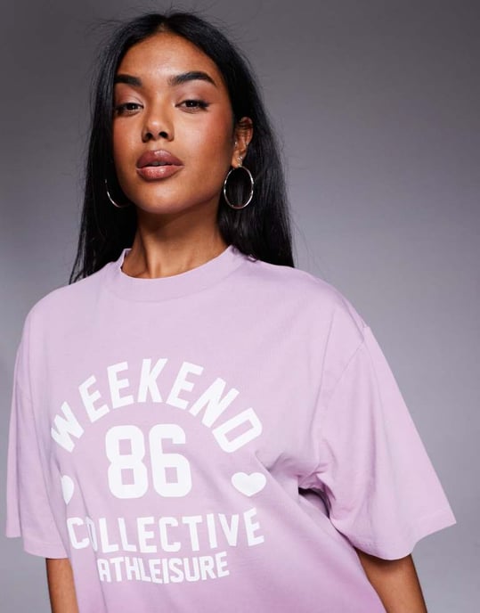 Weekend Collective co-ord t-shirt i ombrehjärta pufftryck i lila - Image 2
