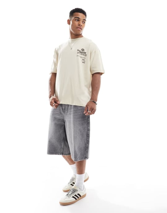 ASOS DESIGN oversize t-shirt med tecknad grafik i beige - Image 2