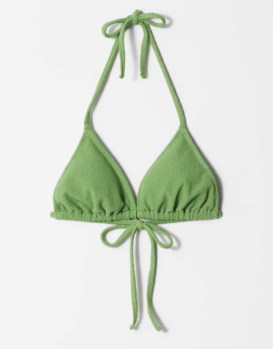 & Other Stories strukturerad krinklad triangelbikinitopp med avtagbar vaddering i grönt - Image 1