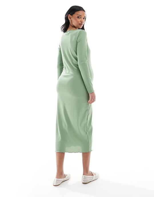 Mamalicious Gravid båtkrage jersey midi klänning i khaki - Image 4