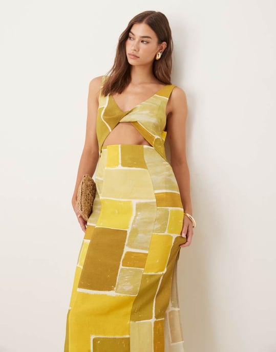 ASOS DESIGN strappy twist bust detail cut out midi dress in abstract square print - Image 2