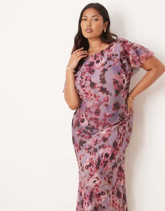 ASOS DESIGN Curve maxiklänning med volangärmar och hög hals i vintageblommönster - Image 4