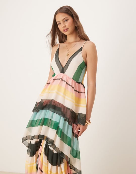 ASOS DESIGN djup urringad maxiklänning med öppen rygg i randigt mönster - Image 4