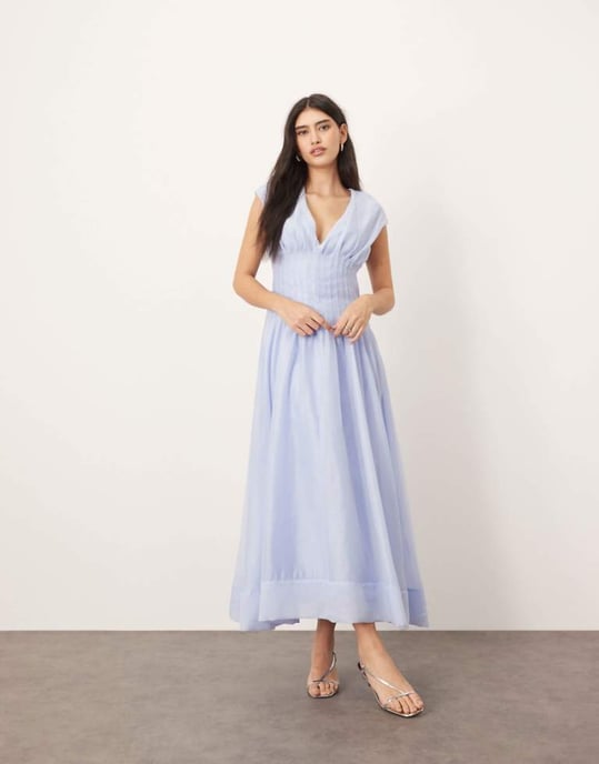 ARRANGE organza plisserad midiklänning med snörning i ljusblått - Image 1