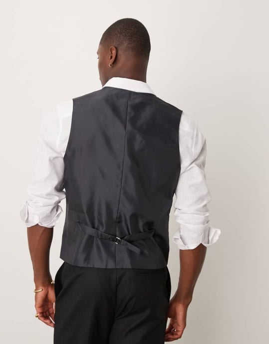 ASOS DESIGN linneblandning slim passform väst i svart - Image 2