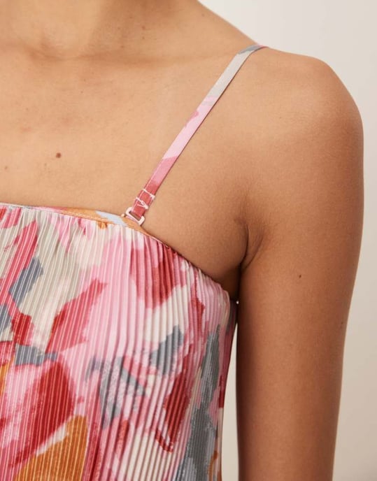 Abercrombie & Fitch strapless giselle plisserad maxiklänning i gul abstrakt - Image 3
