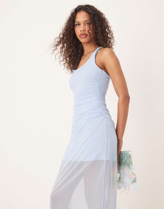 Abercrombie & Fitch mesh racerback maxi dress in blue - Image 1